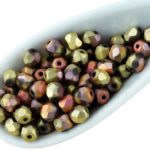 Round Faceted Fire Polished Czech Beads - Matte Metallic California Gold Pink Half - 4mm