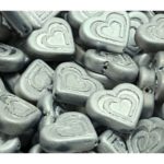 Valentines Wedding Heart In Czech Beads - Matte Silver - 14mm x 16mm