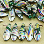 Dagger Leaf Czech Beads - Crystal Peacock Green Transparent Vitrail - 16mm