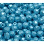 Round Faceted Fire Polished Czech Beads - Turquoise Green Silk - 6mm