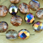 Round Faceted Fire Polished Czech Beads - Crystal Metallic Sliperit Iris Gold Purple Half Clear - 10mm