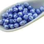 Round Faceted Fire Polished Czech Beads - Pastel Pearl Light Sapphire Blue - 4mm