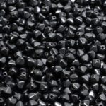 Faceted Bicone Pyramid Becone Czech Beads - Opaque Jet Black - 4mm