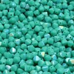 Faceted Bicone Pyramid Becone Czech Beads - Opaque Turquoise Green Ab Half - 4mm