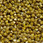 Faceted Bicone Pyramid Becone Czech Beads - Lemon Yellow Silver Picasso - 4mm