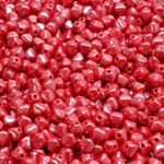 Faceted Bicone Pyramid Becone Czech Beads - Opaque Coral Red Luster - 4mm