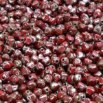 Faceted Bicone Pyramid Becone Czech Beads - Picasso Silver Opaque Coral Red - 4mm