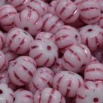 Squashed Melon Halloween Pumpkin Fruit Czech Beads - Opaque White Pink Patina Wash - 8mm x 11mm