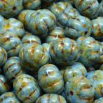 Squashed Melon Halloween Pumpkin Fruit Czech Beads - Matte Blue Brown Blue Patina - 8mm x 11mm