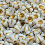 Bell Flower Caps Czech Beads - White Alabaster Opal Gold Patina Wash - 6mm x 8mm