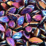 Flat Carved Leaf Czech Beads - Metallic Sliperit Purple Gold - 7mm x 11mm
