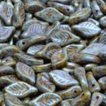 Bay Leaf Czech Beads - Picasso Shine Blue Patina Brown - 6mm x 12mm