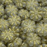 Flower Flat Czech Beads - Crystal Etched Gold Patina Wash - 12mm
