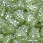 Flat Leaf Carved Czech Beads - Crystal Green Luster - 12mm x 7mm