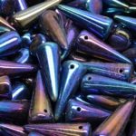Spike Cone Drop Large Czech Beads - Metallic Blue Purple Rainbow Iris - 7mm x 17mm