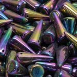 Spike Cone Drop Large Czech Beads - Metallic Purple Red Iris - 7mm x 17mm