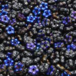 Forget-Me-Not Flower Czech Small Flat Beads - Opaque Jet Black Metallic Blue Azure Half Luster - 5mm