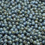 Round Czech Beads - Matte Blue Brown Blue Patina - 3mm