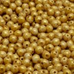 Round Czech Beads - Opaque Yellow Gold Wash Striped Rustic Etched - 4mm