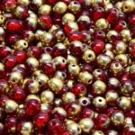 Round Czech Beads - Crystal Red Gold Half - 4mm