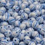 Melon Halloween Pumpkin Fruit Czech Beads - Opaque White Blue Patina Wash - 6mm