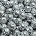 Melon Halloween Pumpkin Fruit Czech Beads - Metallic Silver - 8mm