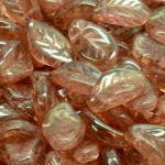 Waved Carved Flat Leaf Czech Beads - Crystal Red Pink Gold Luster Clear - 9mm x 14mm