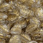 Waved Carved Flat Leaf Czech Beads - Crystal Matte Gold - 9mm x 14mm