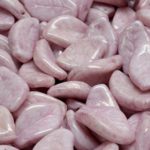 Waved Carved Flat Leaf Czech Beads - White Alabaster Opal Pink Luster - 9mm x 14mm