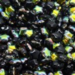 Star Czech Glass Beads - Opaque Jet Balck Peacock Vitrail - 6mm