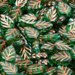 Mint Leaf Czech Beads - Emerald Green Bronze Lined - 10mm x 8mm