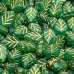 Mint Leaf Czech Beads - Opal Green Gold Patina - 10mm x 8mm
