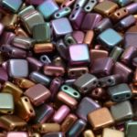 Two Hole Czech Beads - Matte Metallic Violet Purple Rainbow Iris Mix - 6mm