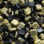 Two Hole Czech Beads - Gold Opaque Black Half - 6mm