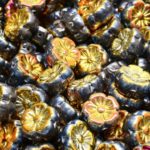 Anemone Flower Round Czech Beads - Marea Metallic Gold Purple - 10mm