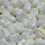 Tulip Flower Czech Bulk Wholesale For Jewelry Making Beads - White AB - 9mm x 7mm