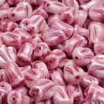 Tulip Flower Czech Bulk Wholesale For Jewelry Making Beads - White Opal Ab Pink Patina - 9mm x 7mm