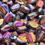 Tulip Flower Czech Bulk Wholesale For Jewelry Making Beads - Metallic Sliperit Purple Gold - 9mm x 7mm