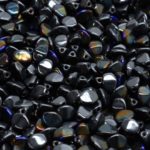 Pinch Czech Beads - Opaque Jet Black Metallic Blue Azure Half Luster - 5mm