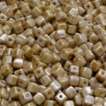 Cube Czech Beads - Picasso Opaque Beige Ivory Luster - 4mm