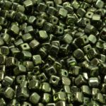 Cube Czech Beads - Metallic Green Luster - 4mm