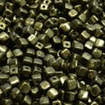 Cube Czech Beads - Opaque Jet Black Metallic Gold Patina Marble Luster - 4mm