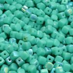 Cube Czech Beads - Opaque Turquoise Green Ab Half - 4mm