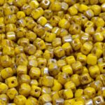 Cube Czech Beads - Lemon Yellow Silver Picasso - 4mm