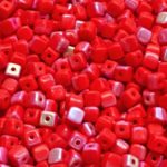 Cube Czech Beads - Opaque Coral Red Ab Half - 4mm