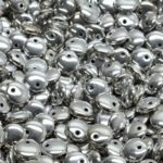 Lentil Czech Flat Round One Hole Beads - Opaque Silver - 6mm