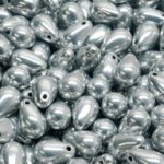 Teardrop Czech Beads - Metallic Silver - 6mm x 9mm