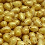 Teardrop Czech Beads - Opaque Yellow Gold Wash Striped Rustic Etched - 6mm x 9mm