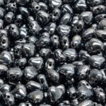 Heart Shaped Small Czech Beads - Black Silver Luster Hematite - 6mm