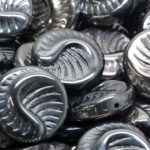 Fossil Shell Round Coin Czech Beads - Metallic Dark Silver Chrome Full - 19mm